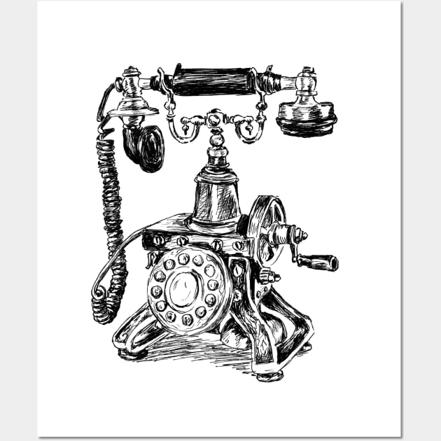 Antique Telephone Print Wall Art by rachelsfinelines